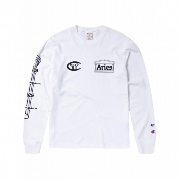 CHAMPION ROCHESTER Camisetas Hombre Camiseta Aries X Champion Stars de Manga Larga con Gráfico Unisex Blanco