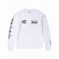 CHAMPION ROCHESTER Camisetas Hombre Camiseta Aries X Champion Stars de Manga Larga con Gráfico Unisex Blanco