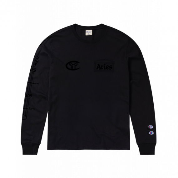 CHAMPION ROCHESTER Camisetas Hombre Camiseta Aries X Champion Stars de Manga Larga con Gráfico Unisex Negra