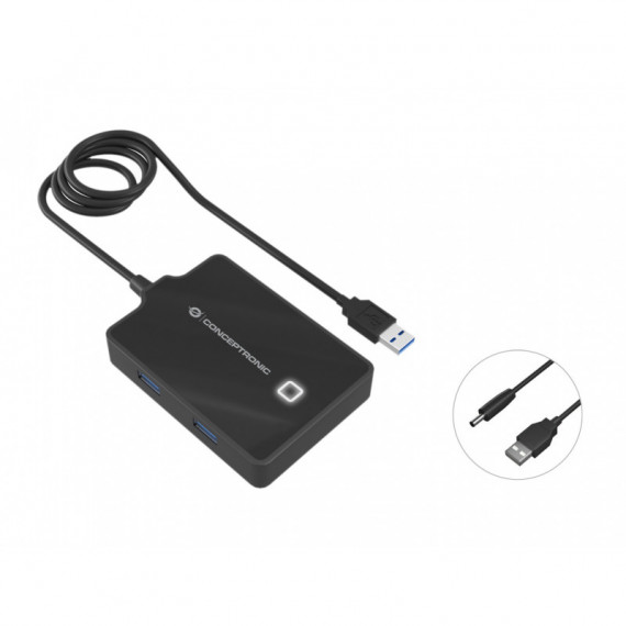 CONCEPTRONIC Hub USB 4 Puertos 3.0 Negro con Alimentador