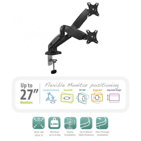 Soporte Brazo Independientes 2 Monitores EWENT