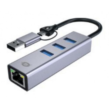 Adaptador CONCEPTRONIC USB-A + USB-C a 3xUSB-A / 1xRJ45 Ethernet LAN GbE Gris (ABBY25G)