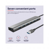TRUST Hub 7XUSB 3.2 Gen 1 Halyx con Toma Tipo C para Alimentarlo (alimentador No Incluido)