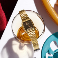 CASIO AQ-230GA-5AMQY Reloj Retro Doble Pantalla – Dorado con Esfera Marrón, Acero Inoxidable, Estilo Vintage, Wr