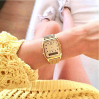 CASIO AQ-230G-9B Reloj Doble Hora Dorado Hombre Vintage Clásico Analógico-digital Wr