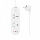 CABLE DE EXTENSION 2 ENCHUFES CA + 1 USB-A + 2 USB-C BLANCO XO