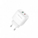CARGADOR RAPIDO CON CABLE 1 USB-A + 1 USB-C 18W BLANCO XO