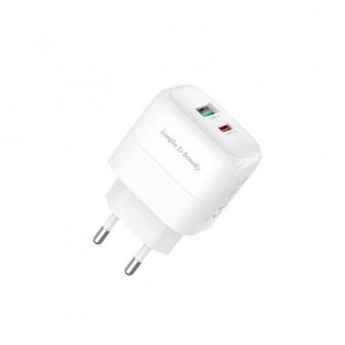 CARGADOR RAPIDO CON CABLE 1 USB-A + 1 USB-C 18W BLANCO XO