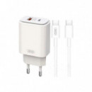 CARGADOR DE CARGA RÁPIDA CON LUZ Y CON CABLE TIPO C BLANCO XO