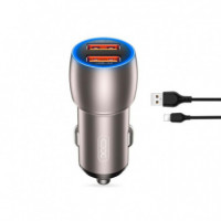 Cargador para el Coche Smart Dual con Cable Grisaceo XO