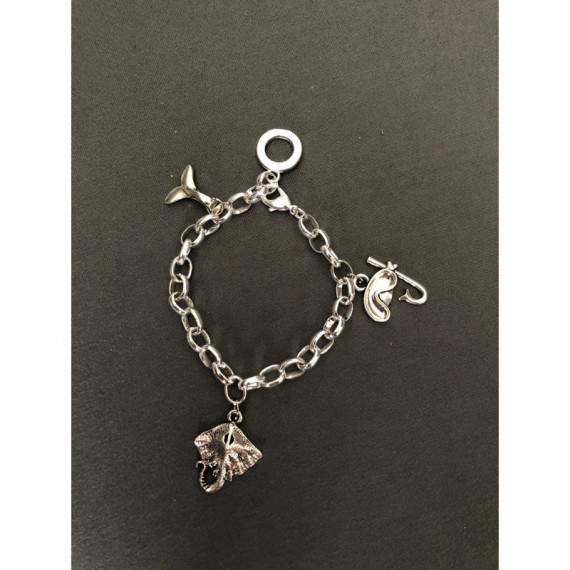 Pulsera de aros plateada 3 abalorios