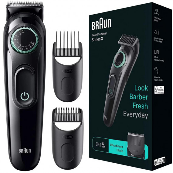 BRAUN BT3411 Recortadora de Barba Recargable con 40 Tamaños
