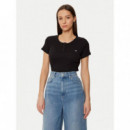 TJW SLIM BUTTON RIB C-NECK SS BLACK