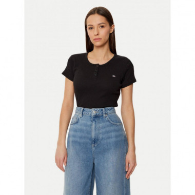 TJW SLIM BUTTON RIB C-NECK SS BLACK