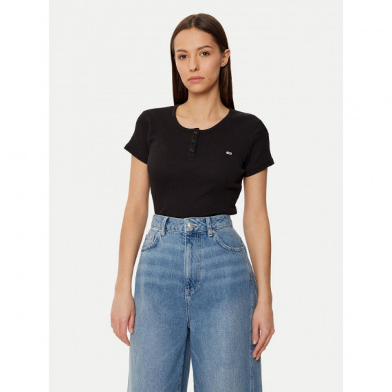 TJW SLIM BUTTON RIB C-NECK SS BLACK