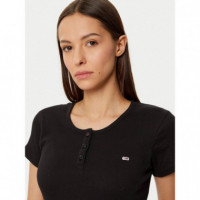 Tjw Slim Button Rib C-neck Ss Black  TOMMY JEANS