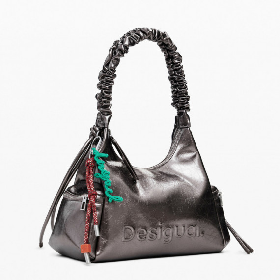 Desigual Bolso logo 3D asa fruncida metalizado mediano 25WAXPAS-9225