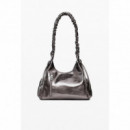 Desigual Bolso logo 3D asa fruncida metalizado mediano 25WAXPAS-9225