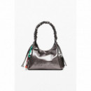 Desigual Bolso logo 3D asa fruncida metalizado mediano 25WAXPAS-9225