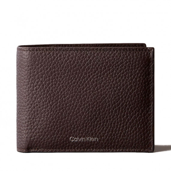 Cartera de piel granulada de plegado triple con RFID
