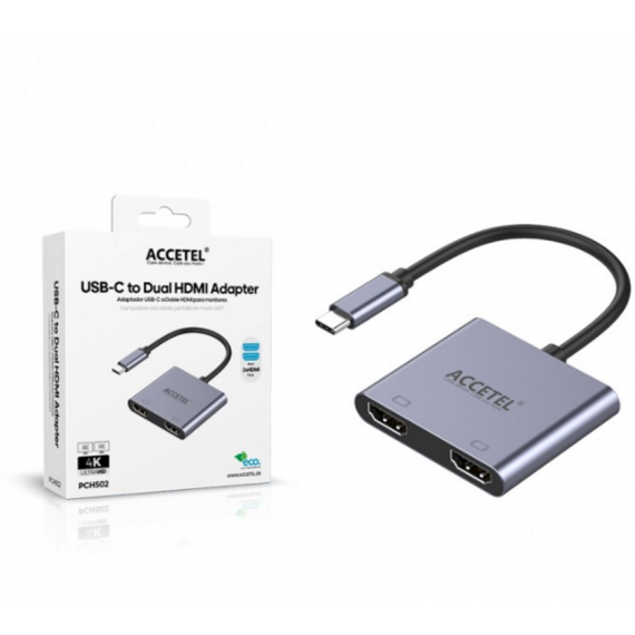 Adaptador Accetel USB-C a Doble HDMI 4K para Monitores PCH502
