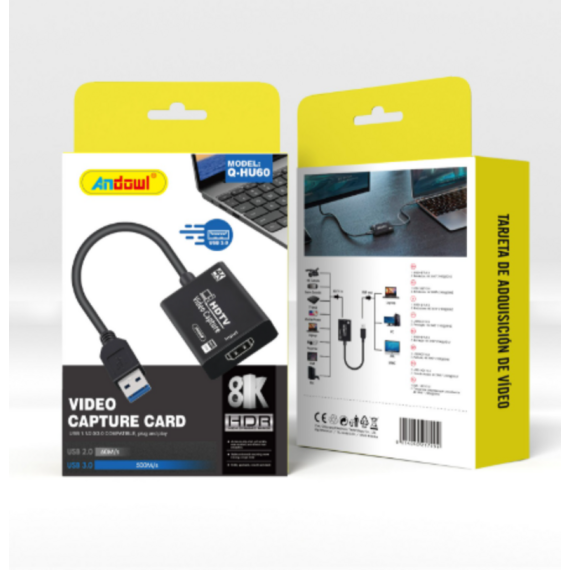 Capturadora Andowl USB a HDMI USB 2.0 60M/S USB 3.0 500M/S Q-HU60