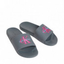 Chanclas contorneadas de lona con logo