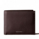 Cartera de piel granulada de plegado triple con RFID