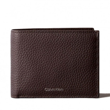 Cartera de piel granulada de plegado triple con RFID