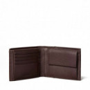 Cartera de piel granulada de plegado triple con RFID