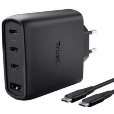 Cargador Trust Maxo 65W con 3x USB-C, 1x USB-A y Cable USB-C 2m Negro