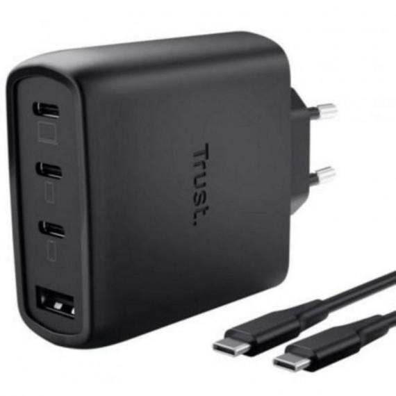 Cargador Trust Maxo 65W con 3x USB-C, 1x USB-A y Cable USB-C 2m Negro