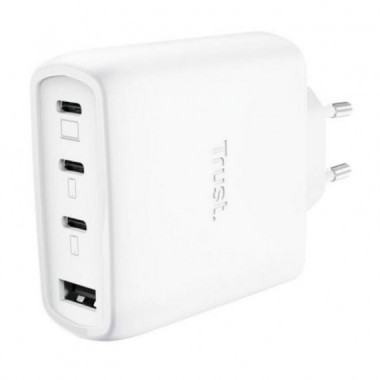 Cargador R&aacute;pido Trust Maxo 65W con 3x USB-C y 1x USB-A + Cable USB-C de 2m Blanco