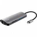 Hub Trust Dalyx USB-C 7 en 1 con HDMI, USB, MicroSD y RJ45 Plata