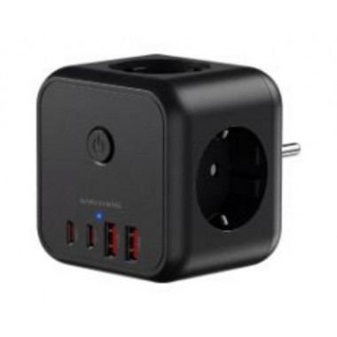 Cargador de Pared Mars Gaming GaN 3 Tomas Schuko 2 USB-C 2 USB-A Carga R&aacute;pida PD 20W (MDCUBE20)