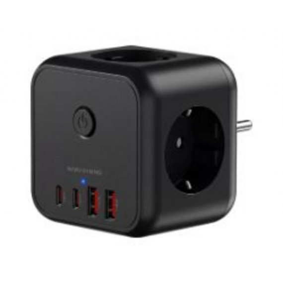 Cargador de Pared Mars Gaming GaN 3 Tomas Schuko 2 USB-C 2 USB-A Carga Rápida PD 20W (MDCUBE20)