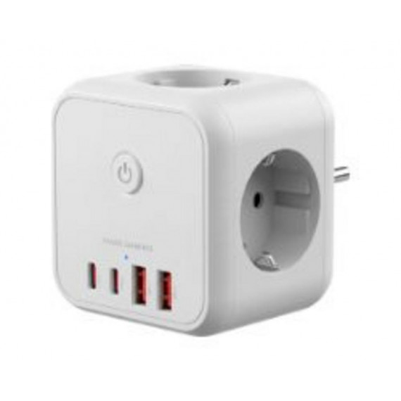 Cargador de Pared Mars Gaming GaN 3 Tomas Schuko 2 USB-C 2 USB-A Carga Rápida 20W (MDCUBE20W)