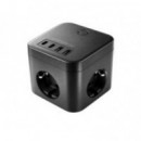 Cargador Mars Gaming Multifunción 3xSCHUKO 2xUSB-C 2xUSB-A 1.8m Negro (MDCUBE35)