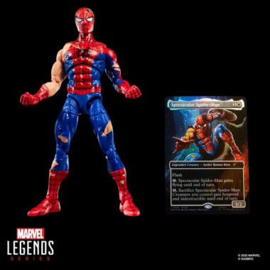 Figura SpiderMan (con carta exclusiva metalizada) Marvel Legend Magic: The Gathering Figura Battle-Damaged