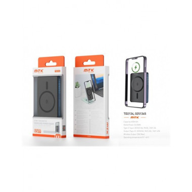 MTK Bateria Externa Portatil 6500mAh TD2134 2 En 1 Carga Inalambrica Y Magnetica