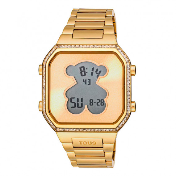 Reloj Digital Con Brazalete De Acero Ipg Dorado Y Zirconitas D-Bear