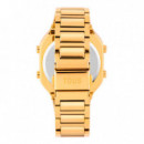 Reloj Digital Con Brazalete De Acero Ipg Dorado Y Zirconitas D-Bear