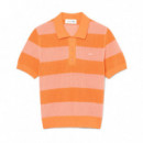 Jersey de cuello polo de punto de malla con rayas