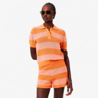Jersey de cuello polo de punto de malla con rayas