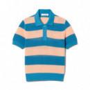 Jersey de cuello polo de punto de malla con rayas