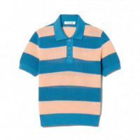 Jersey de cuello polo de punto de malla con rayas