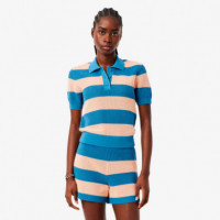 Jersey de cuello polo de punto de malla con rayas
