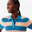 Jersey de cuello polo de punto de malla con rayas