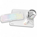 KROM KENTA PACK GAMING TECLADO RGB + RATON + ALFOMBRILLA + AURICULARES BLANCO