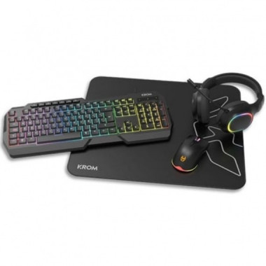 KROM KENTA PACK GAMING TECLADO RGB + RATON + ALFOMBRILLA + AURICULARES NEGRO
